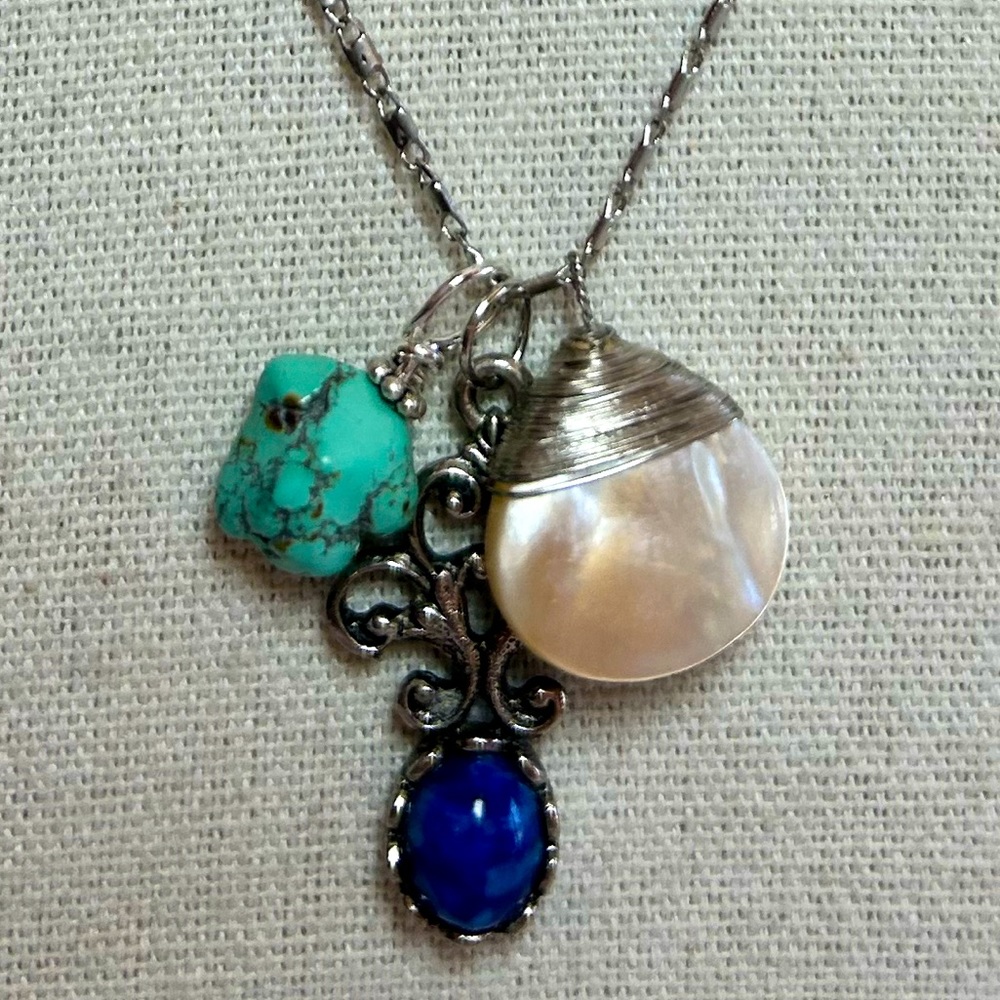 Bundle Lot Three Unique Boho Pendants Locket Enamel interchangeable Silver Chain